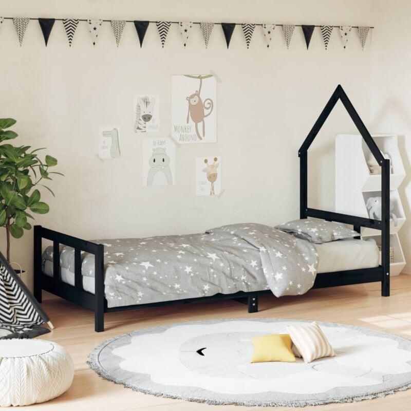 foto del prodotto giroletto per bambini nero 90x190 cm in legno massello di pino vidaxl