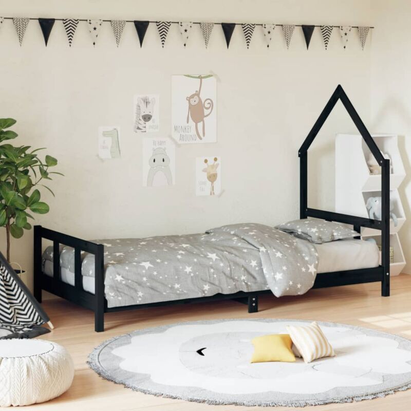 foto del prodotto giroletto per bambini nero 90x200 cm in legno massello di pino vidaxl
