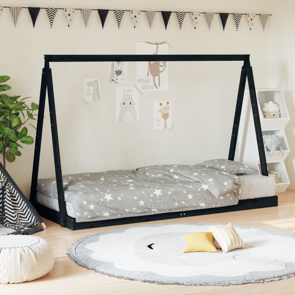 foto del prodotto giroletto per bambini nero 90x200 cm in legno massello di pinocod mxl 70912