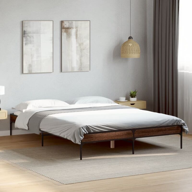 foto del prodotto giroletto rovere marrone 160x200cm in legno multistrato metallo vidaxl