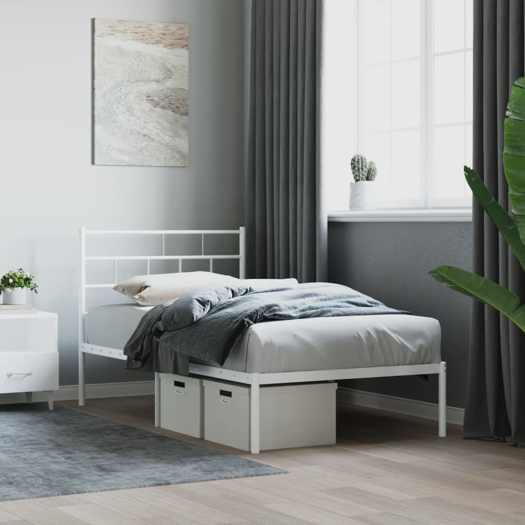 foto del prodotto giroletto senza materaso con testiera metallo bianco 75x190 cm