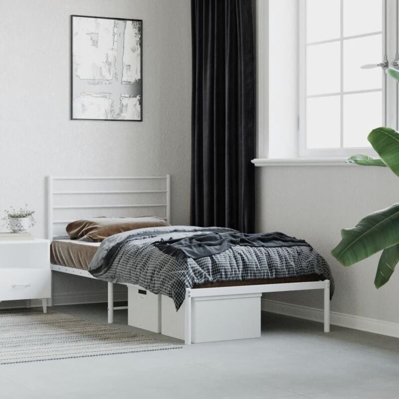foto del prodotto giroletto senza materaso con testiera metallo bianco 75x190 cm - vidaxl