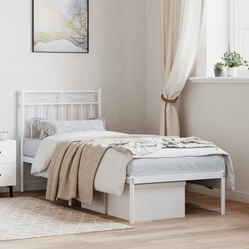 foto del prodotto giroletto senza materaso con testiera metallo bianco 75x190 cm vidaxl