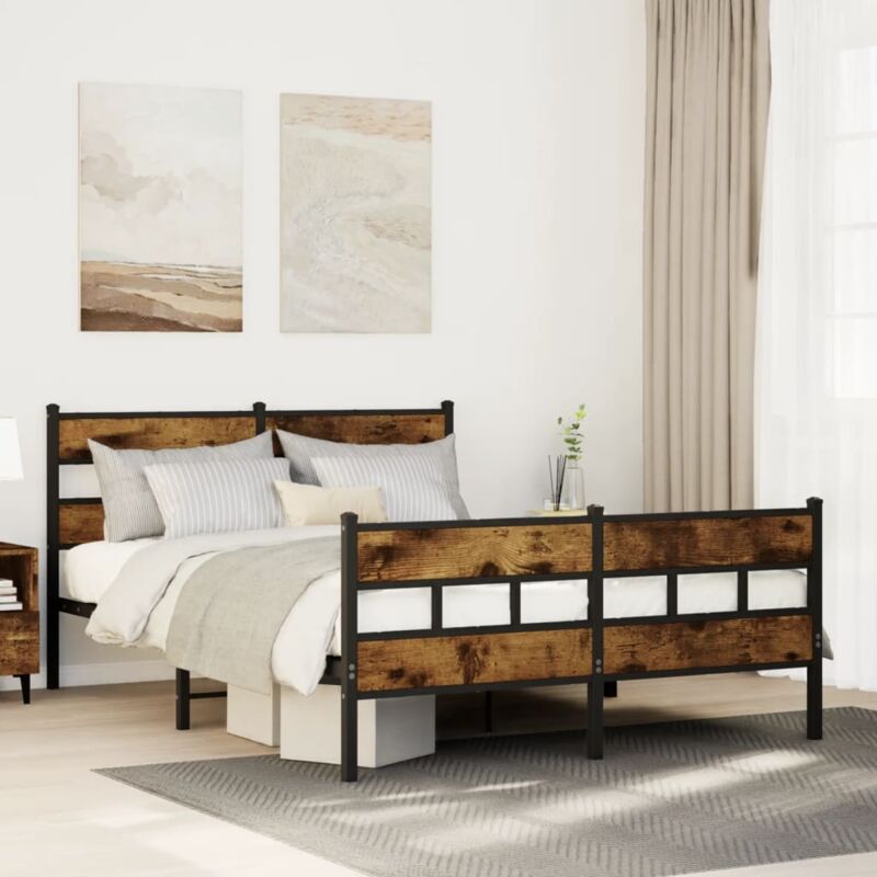 foto del prodotto giroletto senza materaso in metallo rovere fumo 160x200 cm vidaxl