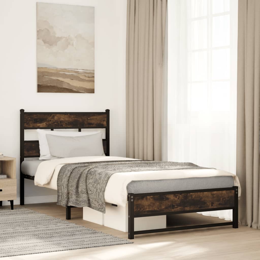 foto del prodotto giroletto senza materaso in metallo rovere fumo 90x190 cm