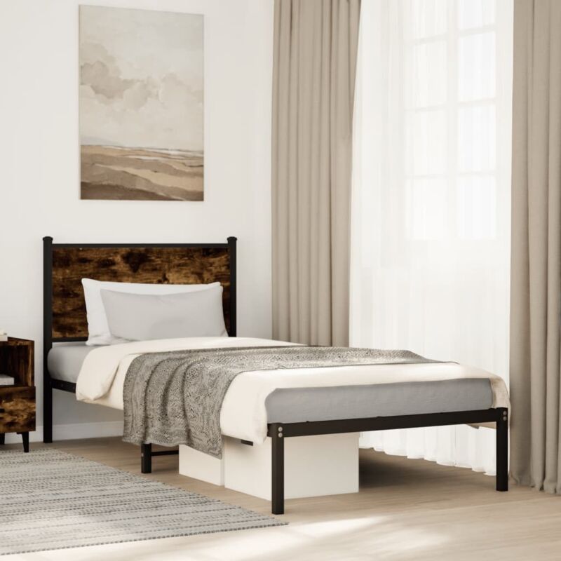 foto del prodotto giroletto senza materaso in metallo rovere fumo 90x190 cm vidaxl