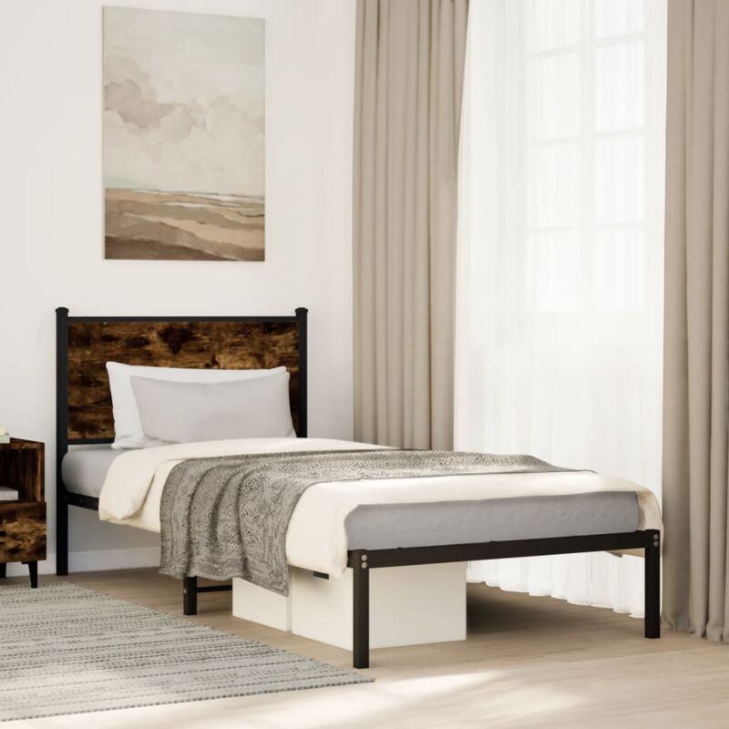 foto del prodotto giroletto senza materaso in metallo rovere fumo 90x200 cm vidaxl