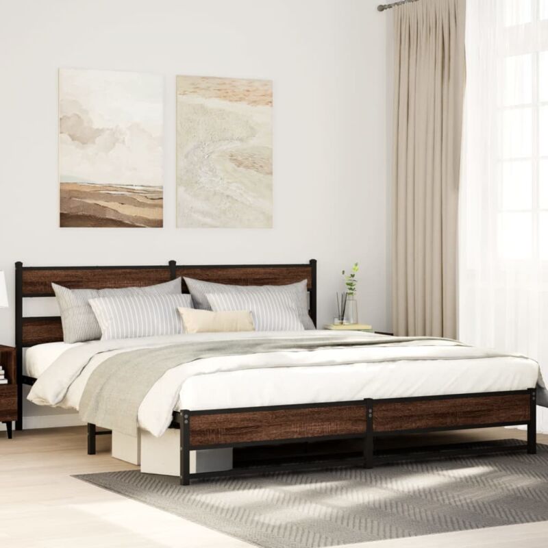 foto del prodotto giroletto senza materaso in metallo rovere marrone 180x200 cm vidaxl