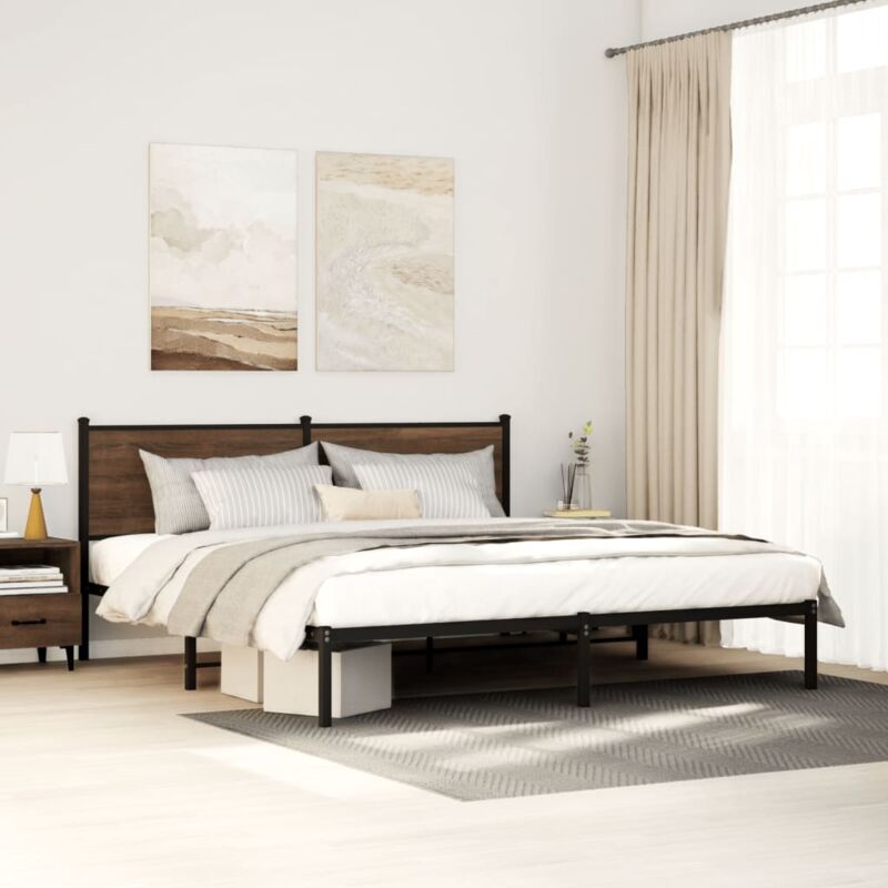foto del prodotto giroletto senza materaso in metallo rovere marrone 200x200 cm vidaxl