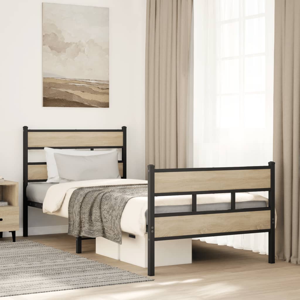 foto del prodotto giroletto senza materaso in metallo rovere sonoma 100x190 cm