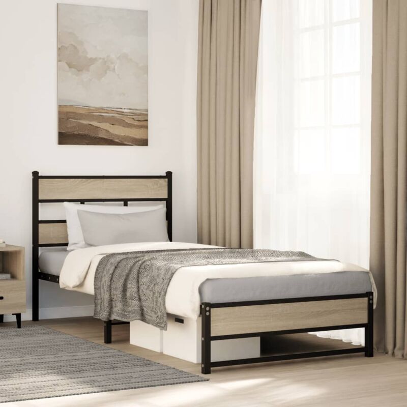 foto del prodotto giroletto senza materaso in metallo rovere sonoma 100x190 cm vidaxl