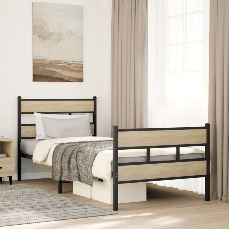 foto del prodotto giroletto senza materaso in metallo rovere sonoma 100x200 cm vidaxl 497140