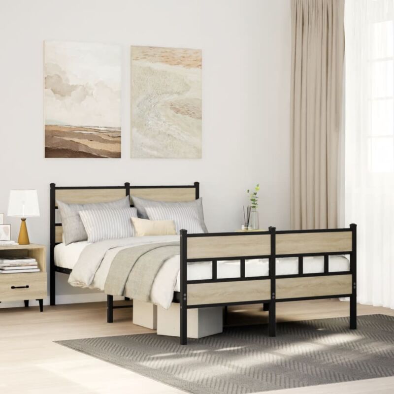 foto del prodotto giroletto senza materaso in metallo rovere sonoma 120x200 cm vidaxl
