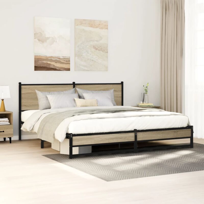 foto del prodotto giroletto senza materaso in metallo rovere sonoma 180x200 cm vidaxl