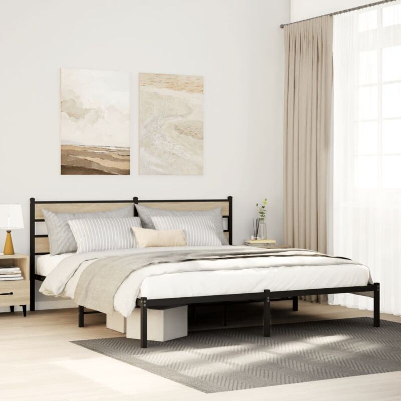 foto del prodotto giroletto senza materaso in metallo rovere sonoma 180x200 cm vidaxl