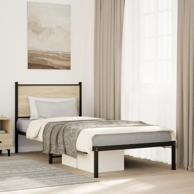 foto del prodotto giroletto senza materaso in metallo rovere sonoma 90x200 cm vidaxl