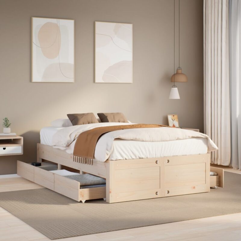foto del prodotto giroletto senza materasso con cassetti 120x200 cm massello pino vidaxl 937989
