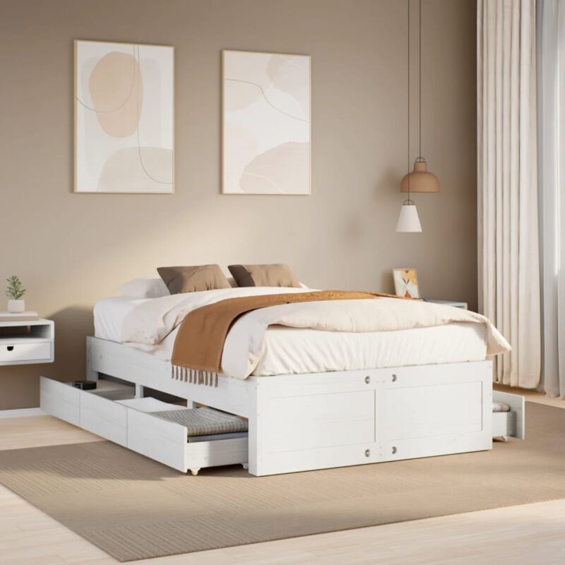 foto del prodotto giroletto senza materasso con cassetti bianco 120x190 cm pino vidaxl