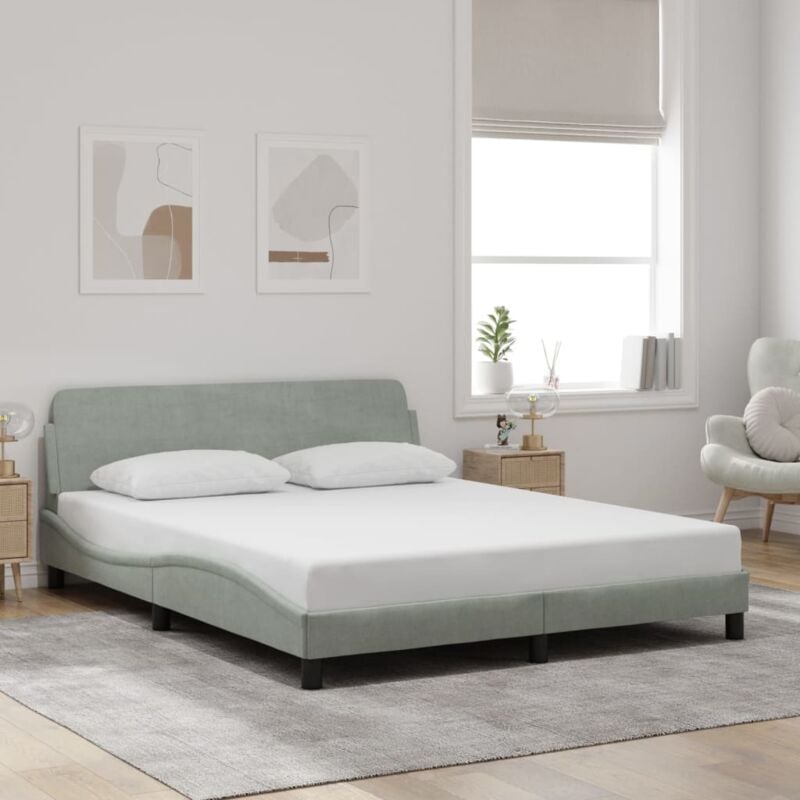foto del prodotto giroletto senza materasso grigio chiaro 160x200 cm velluto vidaxl