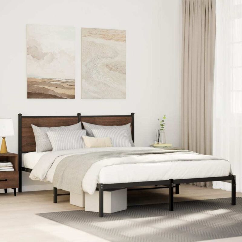 foto del prodotto giroletto senza materasso in metallo rovere marrone 140x190 cm vidaxl
