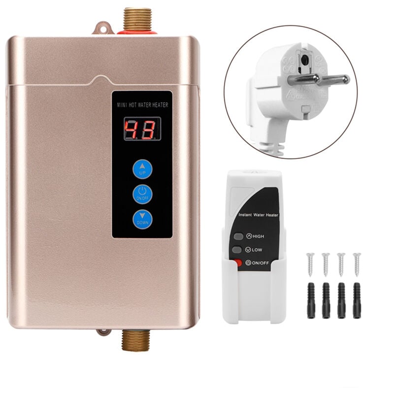 foto del prodotto gistuch scaldabagno senza serbatoio, mini scaldabagno, bagno, cucina, elettrico 220 v, 4 kw, scaldabagno istantaneo per casa, cucina, oro