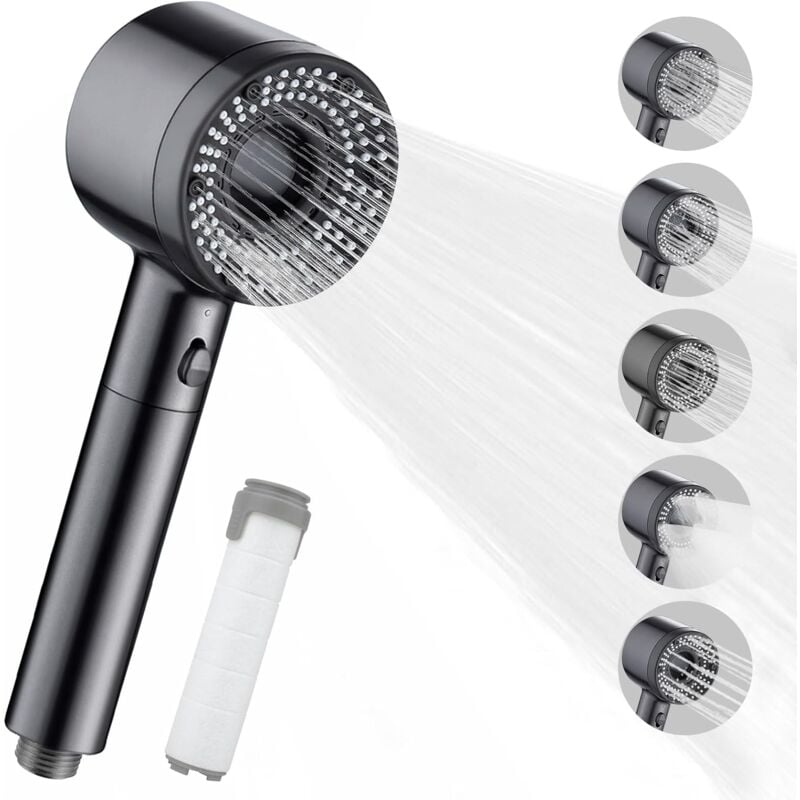foto del prodotto gistuch soffione doccia ad alta pressione, soffione doccia anticalcare con 5 modalit regolabili, soffione doccia da bagno con filtro, soffione
