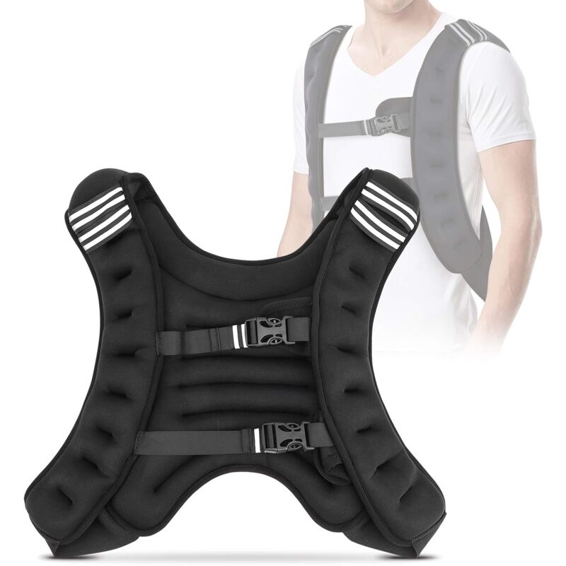 foto del prodotto giubbotto peso, gilet da allenamento per la forza, gilet con pesi giacca zavorrata regolabile elastica 10kg con fibbie e strisce riflettenti per