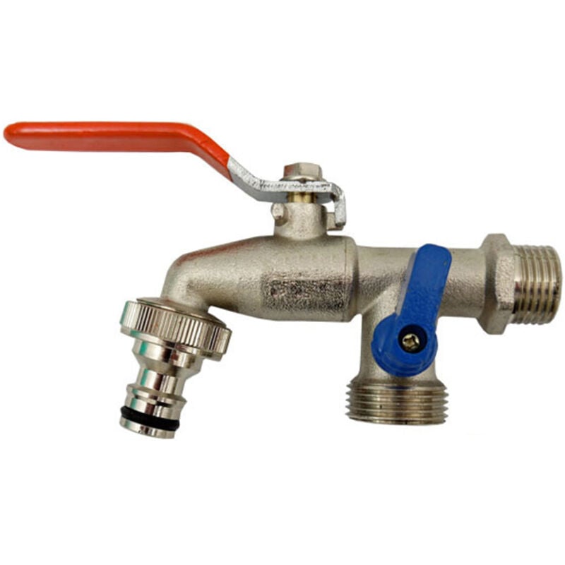 foto del prodotto gkk0534 - rubinetto da giardino a doppio attacco da giardino, 3 4 x 1', colore argento - bradas