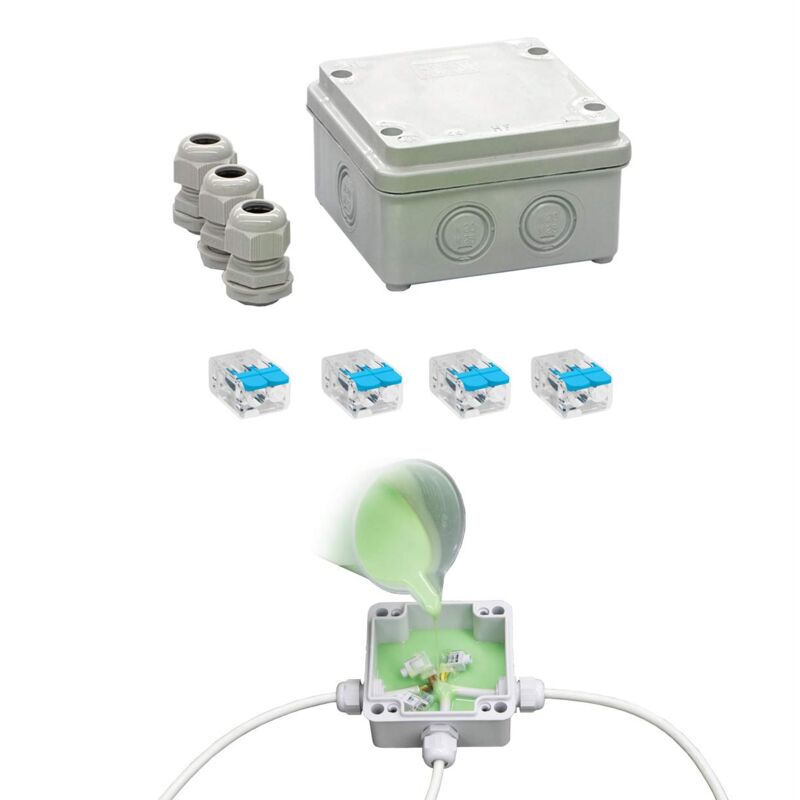 foto del prodotto gl-box100 kit gomma bicomponente isolante e sigillante con scatola di derivazione e pressacavi, multicolroe - arnocanali