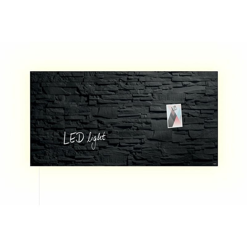foto del prodotto gl407 lavagna magnetica in vetro premium, superficie lucida, 91 x 46 cm, con led, montaggio facile, antracite, artverum sigel