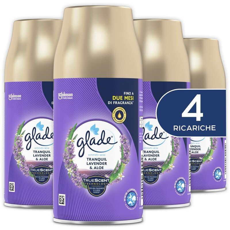 foto del prodotto glade automatic spray ricarica, profumatore per ambienti, fragranza calm lavender jasmine, formato scorta da 4 ricariche da 269 ml