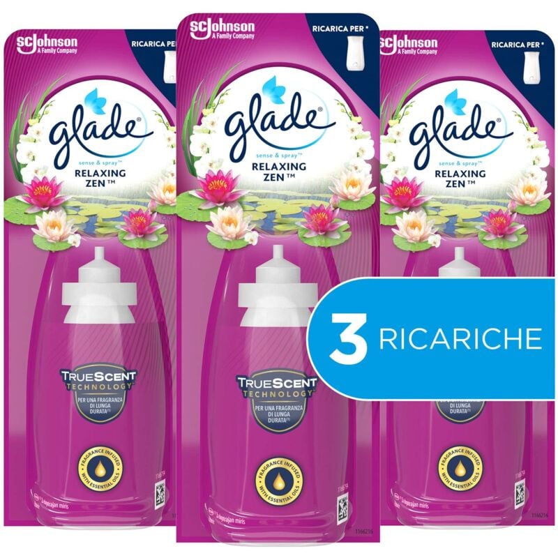 foto del prodotto glade sense spray profumatore per ambienti con oli essenziali e sensore di movimento, fragranza relaxing zen, 3 ricariche