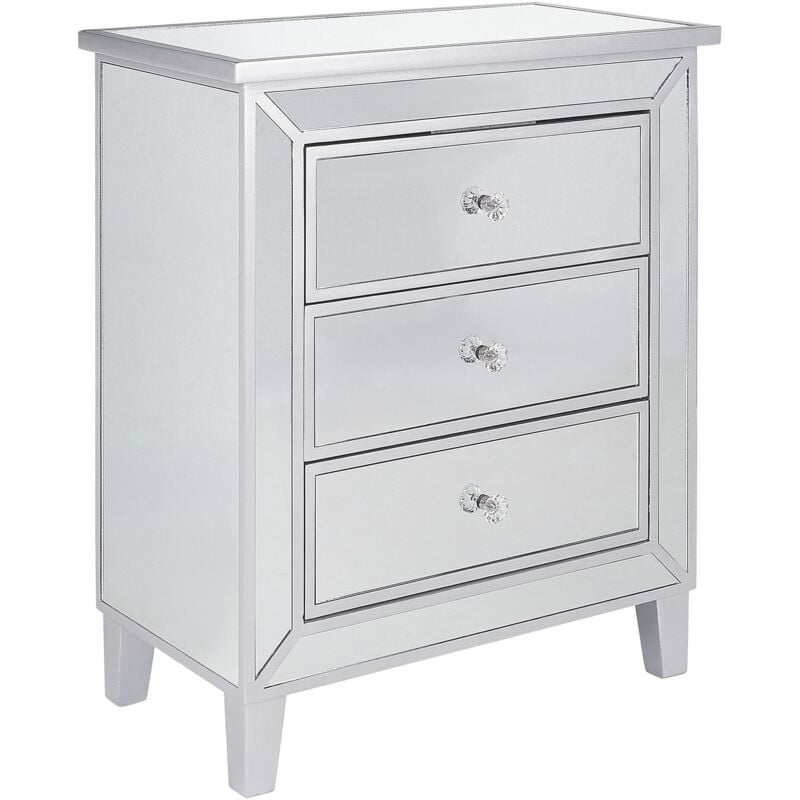 foto del prodotto glamour cassettiera a 3 cassetti credenza con pomello in cristallo finto breves argento
