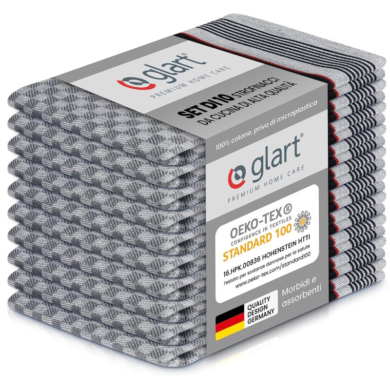 foto del prodotto glart 48gs set da 10 teli da cucina premium, asciugamani da cucina, teli da lavaggio, 100 cotone oeko tex, 45x90 cm, nero, prelavati, ancora pi 