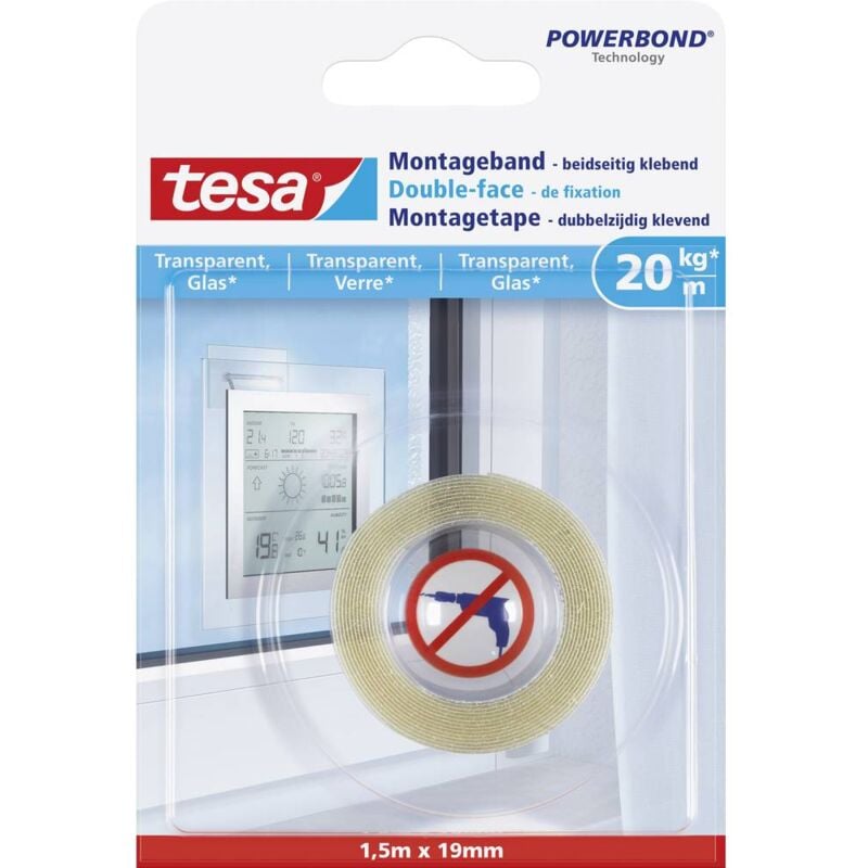foto del prodotto glass 77740 00000 00 nastro per fissaggio powerbond trasparente l x l 1.5 m x 19 mm 1 pz. tesa