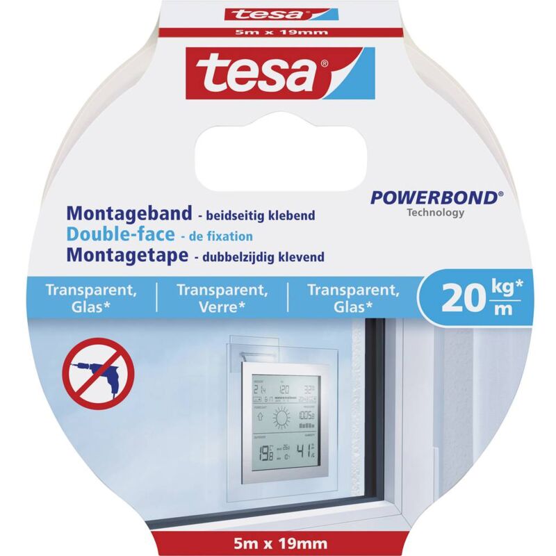 foto del prodotto glass 77741 00000 00 nastro per fissaggio powerbond trasparente l x l 5 m x 19 mm 1 pz. tesa