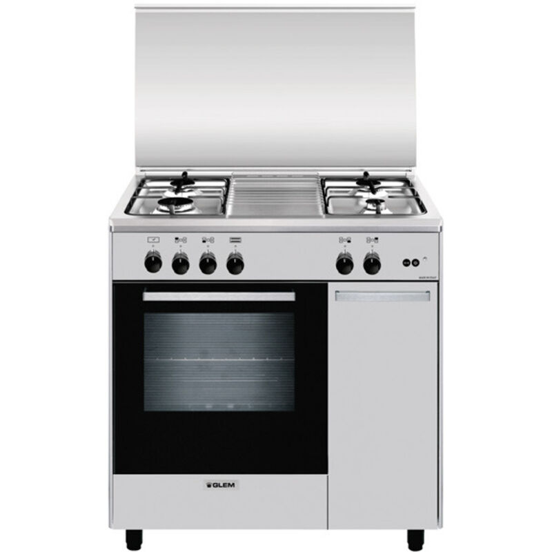 foto del prodotto glem gas as854gi. tipo di prodotto cucina, colore del prodotto acciaio inox, tipo di controllo manopola. tipo di piano cottura gas, numero totale