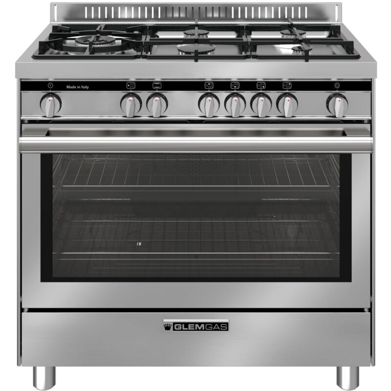 foto del prodotto glem gas cucina st96tvi 90cm acciaio inox 5 fuochi gas forno elettrico 100l