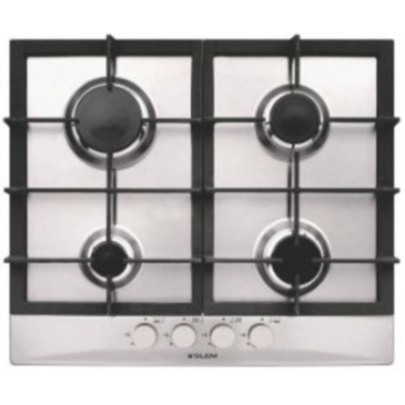 foto del prodotto glem gas gt64hix. colore del prodotto acciaio inox, posizionamento dell apparecchio da incasso, dimensione della larghezza del piano cottura 60