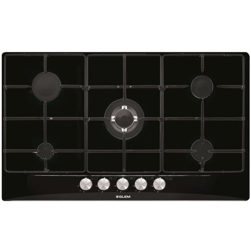 foto del prodotto glem gas gt955. colore del prodotto nero, posizionamento dell apparecchio da incasso, dimensione della larghezza del piano cottura 90 cm.