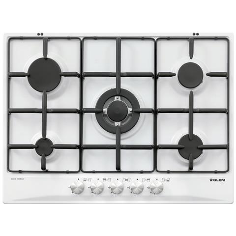 foto del prodotto glem gas piano cottura gt755wh a gas 5 fuochi gas colore bianco