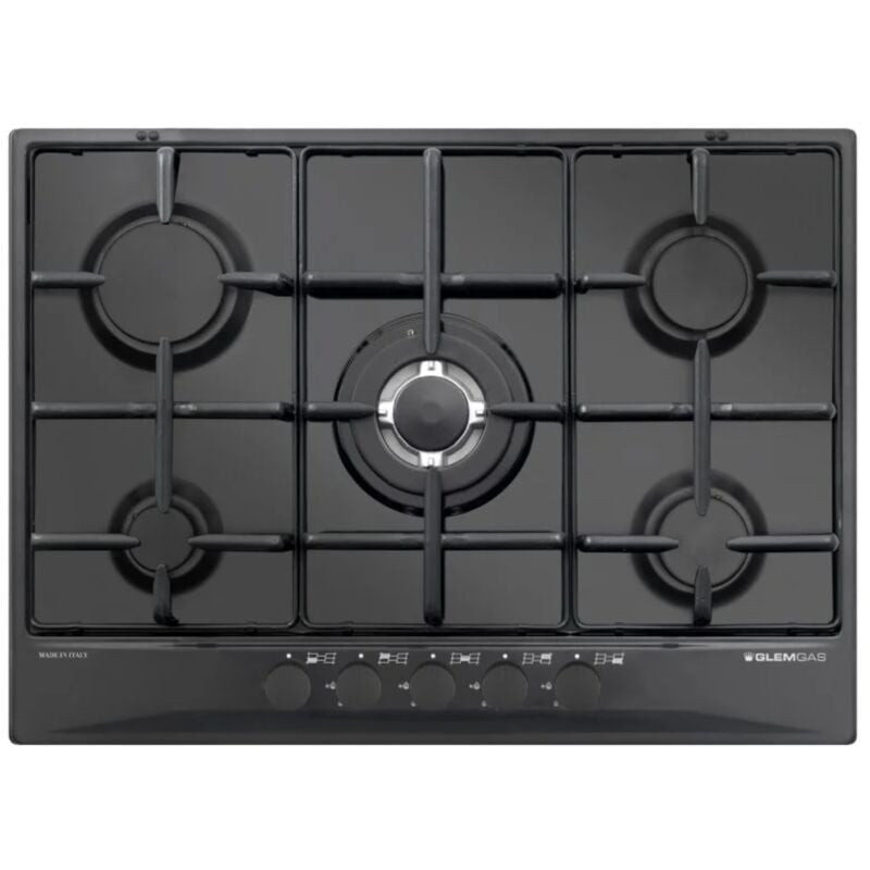 foto del prodotto glem gt755nc piano cottura nero da incasso 70 cm 5 fornello i
