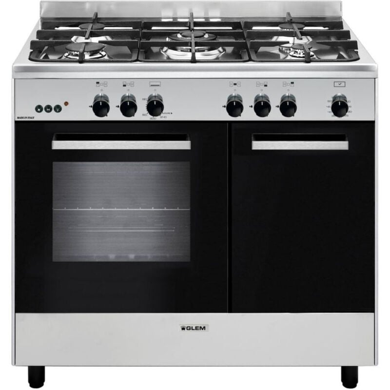 foto del prodotto glemgas cucina a gas 66l 5 fuochi inox nero ga960pcgix glem