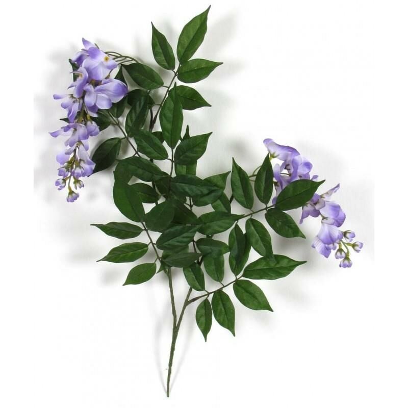 immagine 0 del prodotto glicine ramo artificiale con 49 foglie e 2 fiori fiori lavanda h 60 cm