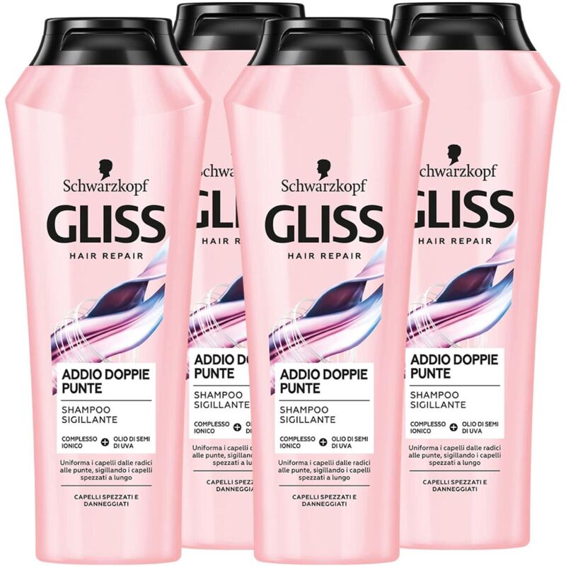 foto del prodotto gliss 4 confezioni addio doppie punte shampoo sigillante 250 ml
