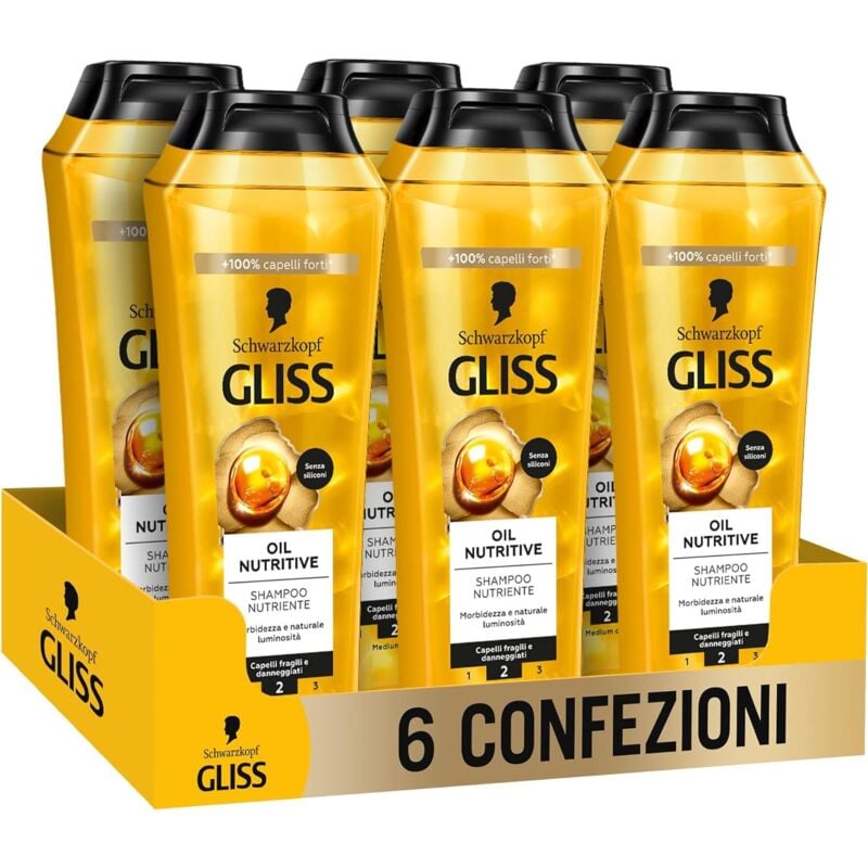 foto del prodotto gliss 6 confezioni oil nutritive shampoo nutriente 250 ml