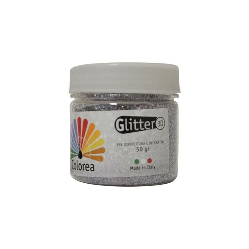 foto del prodotto glitter prismatici in polvere colore argento oro gr.50