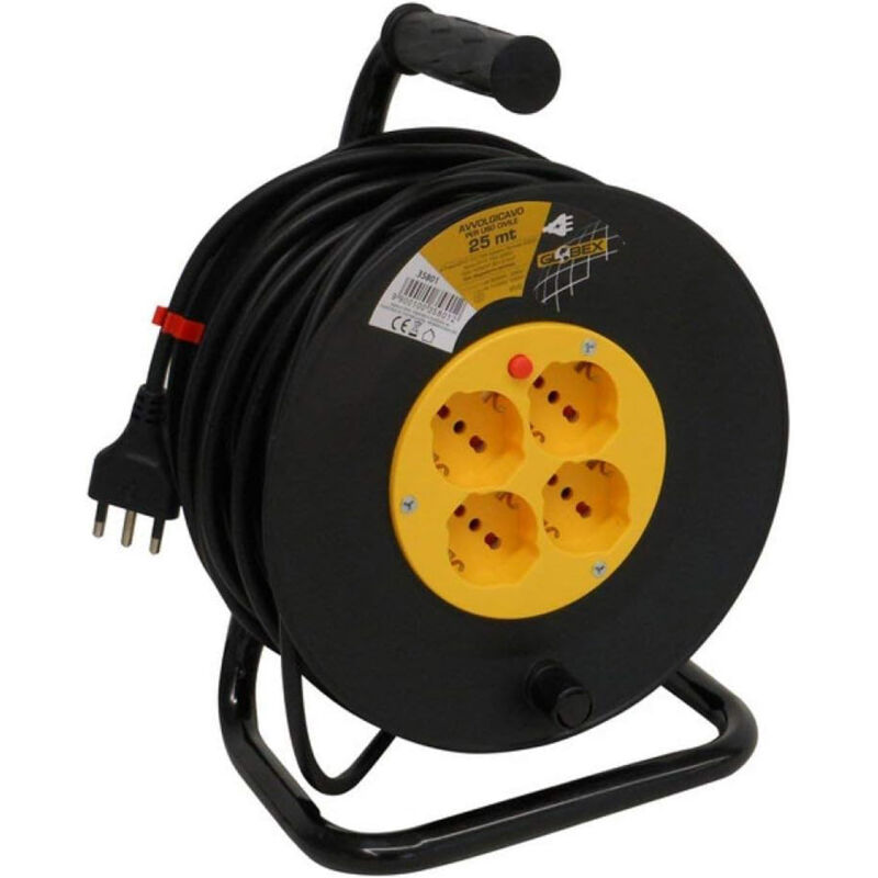 foto del prodotto globex avvolgicavo elettrico cavo 25m prolunga spina 16a 4 prese 10 16a schuko