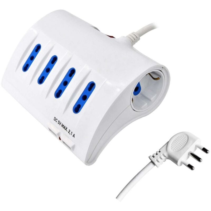 foto del prodotto globex multipresa da scrivania con interruttore 6 posti 4 bipasso 2 schuko 2 prese usb