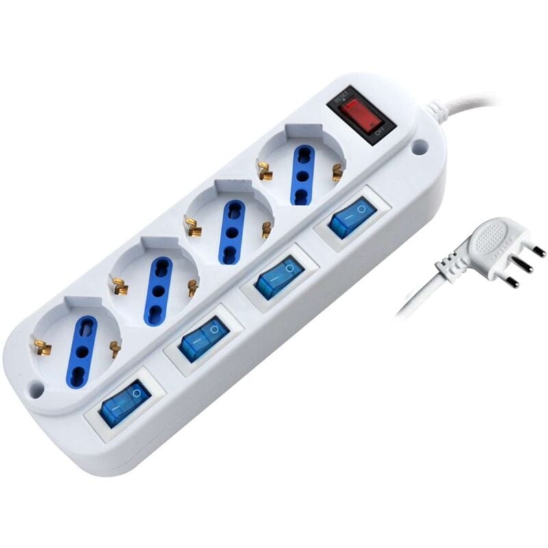 foto del prodotto globex multipresa in blister con 5 interruttori 4 posti 2p t 10 16a schuko